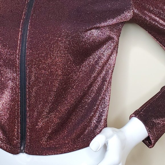 T Tahari Women's Bronze Shine Metallic Full Zip Cropped Jacket SZ XS - Picture 8 of 9